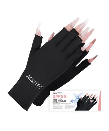 AOKITEC UV gloves for nails-UPF50+ UV gloves nails for UV nail polish manicure anti-UV fingerless gloves for UV lamp nails nail art skin care nails make yourself (black) - Buy Online on GoSupps.com