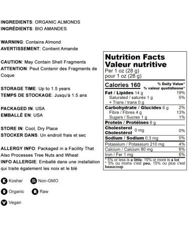 Organic Raw Almonds 5 lbs | Non-GMO, Whole, No Shell, Unpasteurized, Unsalted, Vegan, Kosher | Bulk Keto-Friendly Snack | High Protein & Vitamin E | Ideal for Almond Milk & Desserts - Buy Online on GoSupps.com