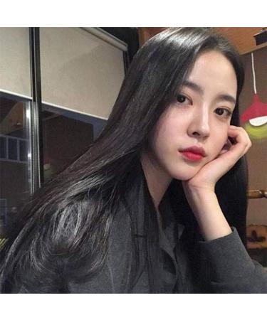 Middle Bangs Korean Wig Set - African Black Long Straight Hair in Light Pink & Dark Brown - Buy Online on GoSupps.com