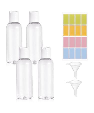 Ailvor 100ml Travel Bottles Bottles for Toiletries Empty Refillable 4pcs Clear Container with 2 Funnels and Colorful Labels Plastic Shampoo Lotions Cosmetics (A-RYP-7) 4 Pack 100ml