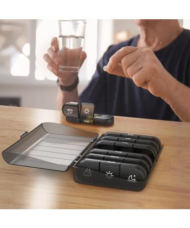 PULIV Weekly Pill Organizer 3 Times a Day - Portable 7 Day Travel Pill Box with Large Containers - Black Pill Case for Vitamins, Medication, Supplements - Light-Proof - Buy Online on GoSupps.com