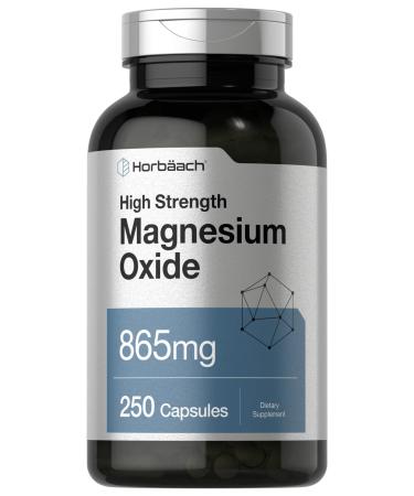 Magnesium Oxide 865 mg | 250 Capsules | Non-GMO and Gluten Free Supplement | by Horbaach