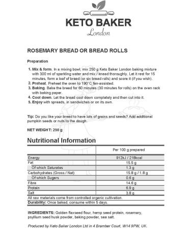 Keto Baker London Bread and Cake Mix - Rosemary Bread Vegan Gluten-Free Low-Carb - Buy Online on GoSupps.com