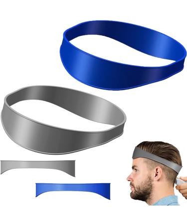 2 Pcs Neckline Shaving Template Hair Trimming Guide for Men Silicone Haircut Band Great for Man DIY Haircut Blue and Gray (Style 1)