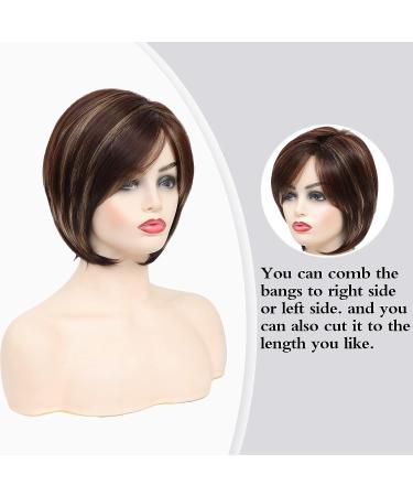 YYHR Short Brown Bob Wig with Bangs for Women - Mixed Blonde Highlight Synthetic Short Hair Wig (8 Inch) - Buy Online on GoSupps.com