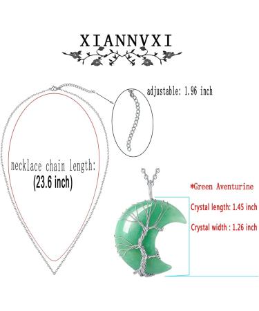 XIANNVXI Crystal Crescent Moon Necklace for Women - Tree of Life Wire Wrapped Healing Aventurine Pendant | Reiki Spiritual Jewelry - Buy Online on GoSupps.com