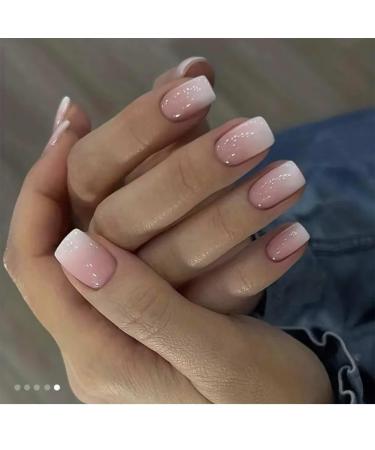 False Nails Medium stick on nails for women impress nail spress on Square French Manicure Fake Tips Press On Full Cover Nails