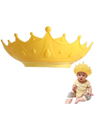 Baby Shower Cap Shield Shower Cap for Kids Visor Hat for Eye and Ear Protection for 0-9 Years Old Children Adjustable Baby Bath Visor Shower Cap for Kids Head Size 38-60cm Cute Crown Shape -Yellow