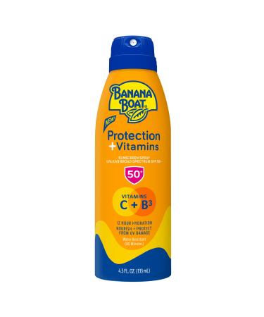 Banana Boat Protection + Vitamins Sunscreen Spray SPF 50 | Moisturizing Sunscreen with Vitamin C & Niacinamide | Banana Boat Spray Sunscreen Vitamin B3 & Vitamin C Sunscreen 4.5 oz.