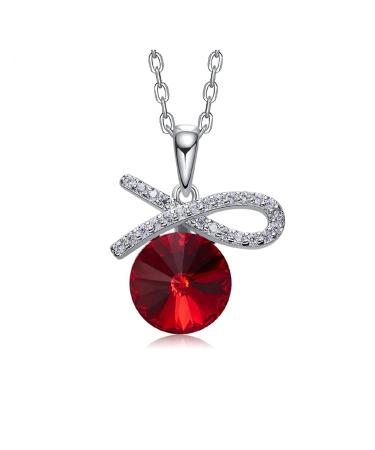 HAODUOO Necklace Pendant Silver Handmade Bow with Red Gem Stones Crystals Fine Women Jewelry Gifts