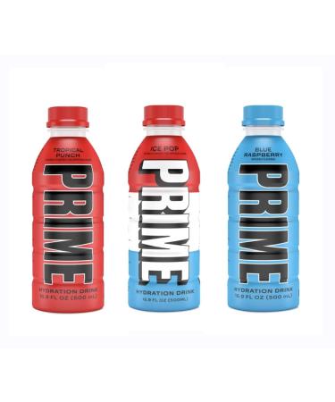 Prime Hydration Drink Variety Pack (16.9oz 6pk) Tropical Punch Ice Pop Blue Raspberry