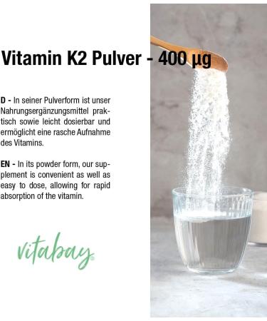 Vitabay Vitamin K2 400 mcg - Vegan Powder High Dosage 100g 365 Servings with D-Mannose - International Shipping Available - Buy Online on GoSupps.com