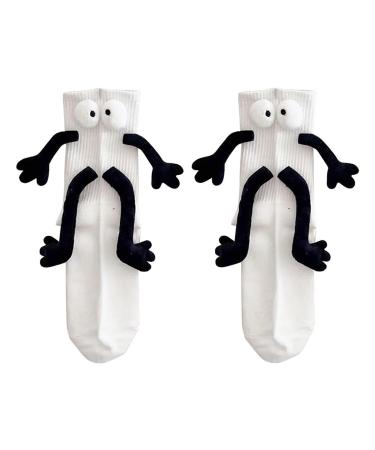PHILISENMALL Briquet Shape Couple Holding Hands Socks Funny Magnetic Suction 3D Doll Socks Gifts for Boyfriends and Girlfriends White