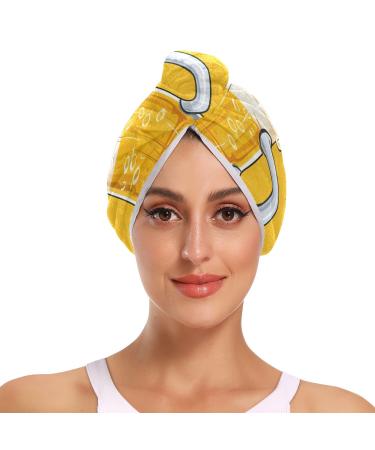 Beer Yellow Hair Towel 2 Pack Super Absorbent Hair Drying Towel Quick Dry Hair Turbans Head Towel with Button Twisty Wrap for Women Girls