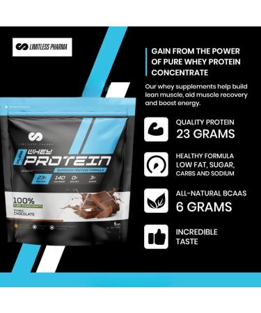Limitless Pharma Pure Whey Protein | High Protein Whey Concentrate Protein Powder | 23g Protein 6g BCAAs Gluten Free Low Sugar Low Carb Low Lactose | 65 Servings 5LB (Smooth Vanilla) Vanilla 5LB - Buy Online on GoSupps.com