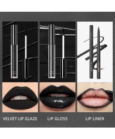 3Pcs Matte Black Liquid Lipstick Lipstick Makeup Set Lip Liner Set Long Lasting Lip Gloss Set Waterproof Non-stick Matte and Velvety - Buy Online on GoSupps.com