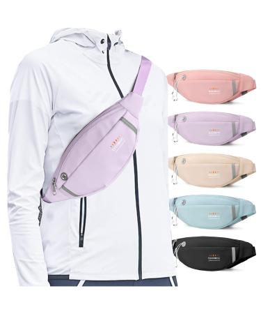 Fanny Packs for Women Fashionable Crossbody Bags Belt bag Multi-color Waterproof Waist Bag Plus Size Fanny Pack for Men with Headphone Jack for Running Fit All Phones Purple A2-Purple(Large) Large