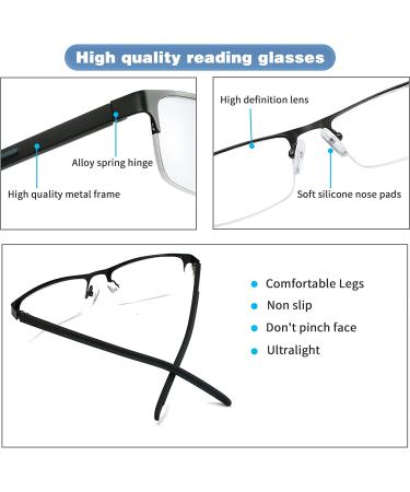 Anourney 3-Pack Men's Lightweight Metal Half-Frame Blue Light Blocking Reading Glasses 1.25x - Black - Buy Online on GoSupps.com