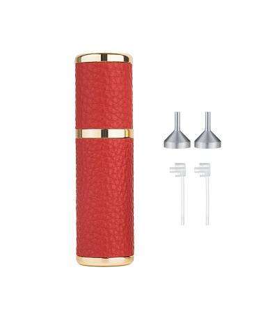 Sinyutia Portable Mini Perfume Refillable Bottle 5ml Leather Material Travel Atomizador Fine Mist Refillable Cologne Dispenser Sprayer With Funnel And Perfume Diffuser Tool For Women&Men (Red)