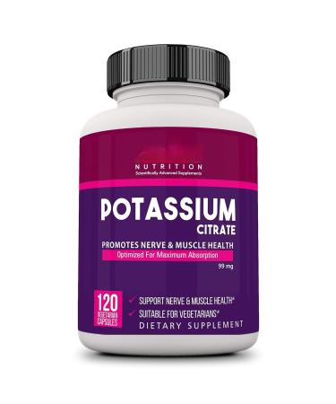 Potassium Citrate 99mg I Support Nerve Joint & Bone Health I Helps Manage Electrolyte | for Both Men & Women | 120 Veg Capsules