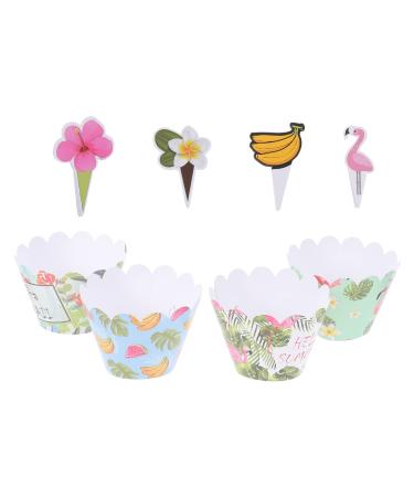 jojofuny 3 Sets Cake Surrounding Cards Hawaiian Cupcake Paper Beach Wrapping Paper Tropical Cupcake Hawaiian Party Nativity Decor Flamingo Happy Birthday Cake Cupcake Cups Christmas Plug-in Assorted Colorx3pcs 8X5.2CMx3pcs