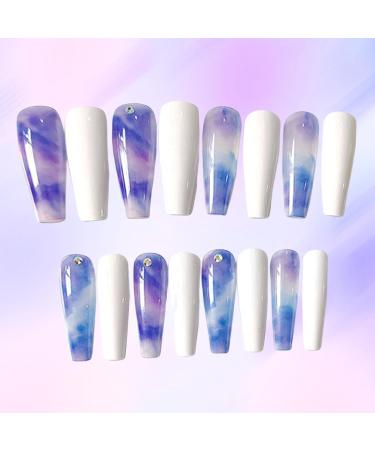 Luvadeyo Long Wave Press-On Artificial Nails - 24PC Gradient Blue White & Purple | Perfect for Women & Girls - Buy Online on GoSupps.com