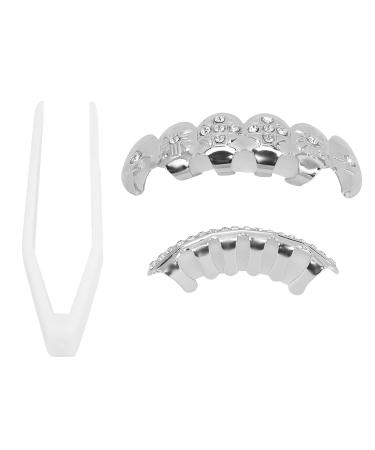 Hip hop rapper false teeth set gloss golden teeth washable reusable reusable unpleasant Halloween teeth decoration bracket (silver)