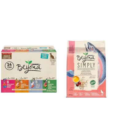 Beyond Grain Free Natural Wet Cat Food Pate Variety Pack 4 Flavours - 85 g Can (24 Pack) & Simply Natural Dry Cat Food Salmon & Whole Brown Rice - 1.36 kg Bag Wet Cat Food + Cat Food Salmon