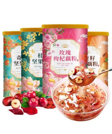Osmanthus nut lotus root powder soup instant brewed and ready to eat red jujube nut soup rose flavored full belly snack fruit soup Nutritional breakfast gift (Mix and match lotus root powder 4 can)