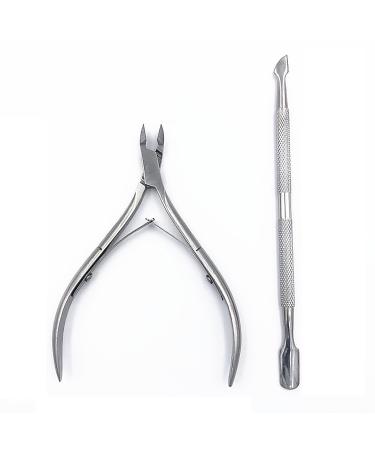 Airfish Stainless Steel Cuticle Pushers Cuticle Nippers Set Professional Cuticle Trimmer Perfect Nail Care Tool(Silver)