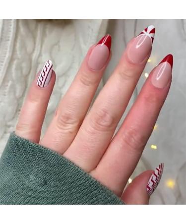 Vatocu Christmas False Nails - Short Red Press on Nails with Snowflakes, Elk, and Snowman Designs - 24pcs for Women and Girls - Buy Online on GoSupps.com
