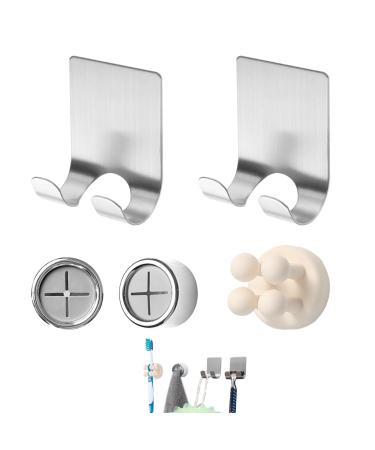 Dalaetus 5 piece of razor holder razor holder stainless steel without drilling razor bracket shower with silicone toothbrush holder and towel hook for bathroom bedroom kitchen