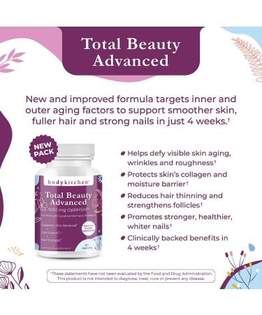 Body Kitchen Total Beauty Advanced Contains Elastin Keratin Biotin and Hyaluronic Acid Supports Hair Growth Skin Renewal Nail Strength Veggie Caps 90 Count - Buy Online on GoSupps.com