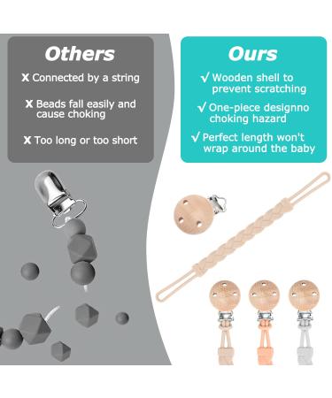 Pacifier Clip for Boys and Girls Binky Holder Pacifier Holder Soother Clip Food Grade Silicone Fits All Pacifiers - One-Piece Wooden Clips Design Pacifier Clip 3 Pack apricot light grey sand - Buy Online on GoSupps.com