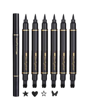 Derwrtup Eyeliner Pen Liquid Eyeliner Pen Set with Double Sided Stamp Head 6 Pieces Waterproof Durable for Dating Wedding Party Travel Stage Cosplay