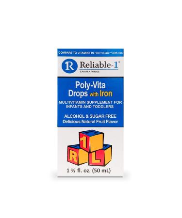 Reliable-1 Laboratories Poly-Vita Infant Toddler Multivitamins Drops + Iron Baby Iron Supplement | Toddler Essentials Multivitamin | Alcohol & Sugar Free Natural Fruit Flavor | 1 2/3 Fl Oz 1.69 Fl Oz (Pack of 1)
