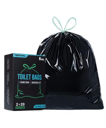 TRIPTIPS Portable Toilet Bags 40 Count Drawstring 8 Gallon Camping Toilet Bags Toilet Waste Bags Leak-Proof Toilet Liners Trash Bags for Camping Hiking Traveling 2 Roll *40 Counts