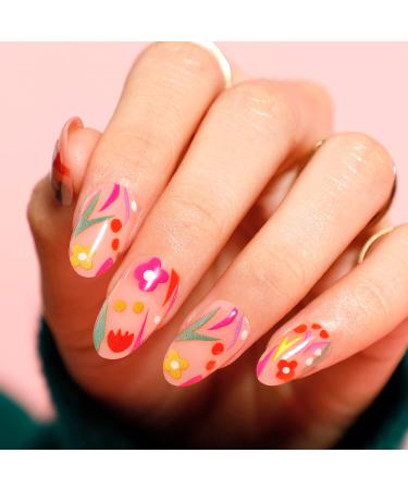 Medium Press On Nails  BettyCora SPRING SUMMER NAILS Press Nails 24 Fake Nails with Nail Glue Stick on Nails for Women Acrylic nails Press On Manicure Kit (Innocent Flower Park) A17- Innocent Flower Park - Buy Online on GoSupps.com