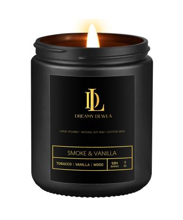 Smoke & Vanilla Scented Candles for Home Scented Men Candle Gift Soy Aromatherapy Candles Black Jar
