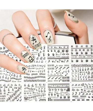 3D Musical Note Staff Stave Notation Art Nail Sticker  Black Notes Nail Decals Adhesive Guitar Erhu Butterfly Characters Piano Keys Microphone Musical Notes Nail Design Manicure Tips Customized Self-Adhesive Nail Accesso...