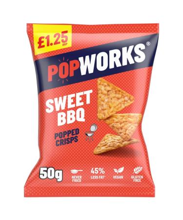 Popworks SWEET BBQ Crisps 50g PMP (15 Bags) || Gluten Free Popped Snacks Barbecue 3.33 g (Pack of 15)