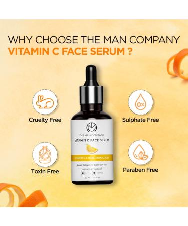 The Man Company 40% Vitamin C Face Serum | Hyaluronic Acid for Collagen Boost | Glowing & Brightening Skin | All Skin Types - 30ml - Buy Online on GoSupps.com