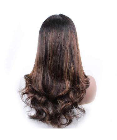 Ombre Lace Front Human Hair Wigs for Black Women - Wavy Brazilian Virgin Hair 18 Inch Long Body Wave Wig with Baby Hair - Buy Online on GoSupps.com