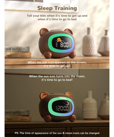 LIORQUE Kids Alarm Clock Children's Sleep Trainer Grow Clocks for Kids with Sun & Moon Rise Wake Up Light & Night Light Sleep Training Clock for Toddlers Bedroom Bear - Buy Online on GoSupps.com