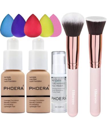 2 Pack PHOERA Foundation Full Coverage Foundation PHOERA Primer PHOERA Makeup Set Kabuki Makeup Brushes Foundation Brush Powder Brush 5 Makeup Sponge Matte Oil Control Concealer (104 Buff Beige) 340 g (Pack of 1) 104 Buff Beige - Buy Online on GoSupps.com