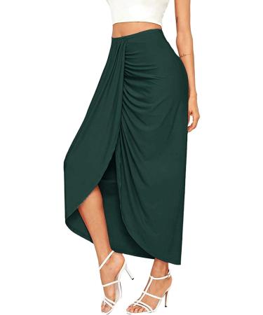 Sanahy Women's Green Maxi Wrap Skirt | Elastic High Waist | Casual Boho Style | XXL - Buy Online on GoSupps.com
