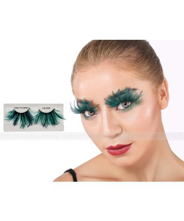 EMILYSTORES Green Faux-Feather Costume Eyelashes - Dramatic Halloween & Party Look (1 Pair - Buy Online on GoSupps.com