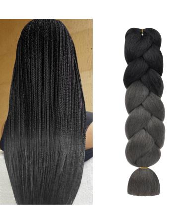 Aomig Braids Extensions - 24 Strands Synthetic Hair in Black Dark & Gray for Box Braids - Shop Internationally - Buy Online on GoSupps.com