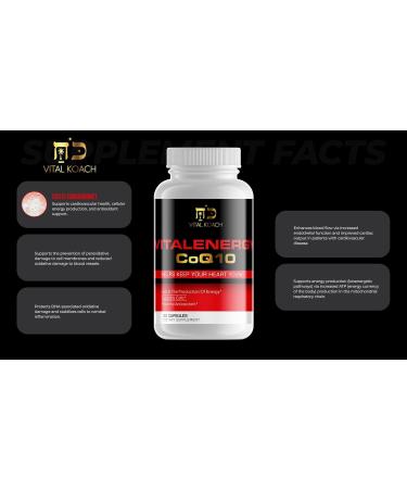 Vitalenergy CoQ10 Ubiquinone 200mg - Supports Cardiovascular Health Cellular Energy & Antioxidant - 30 Capsules - International Shipping Available - Buy Online on GoSupps.com