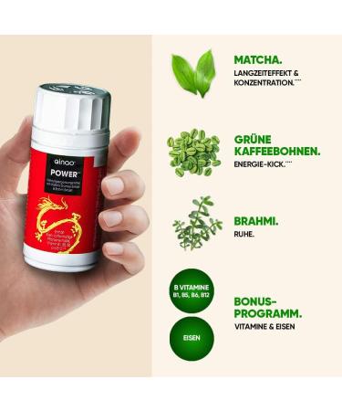 Qinao Power* Bottle 90 Dragees for 90 Days | Brainfood Supplement for Energy | Matcha Brahmi & Green Coffee Extracts | Made in Germany by Pharmacists - Buy Online on GoSupps.com
